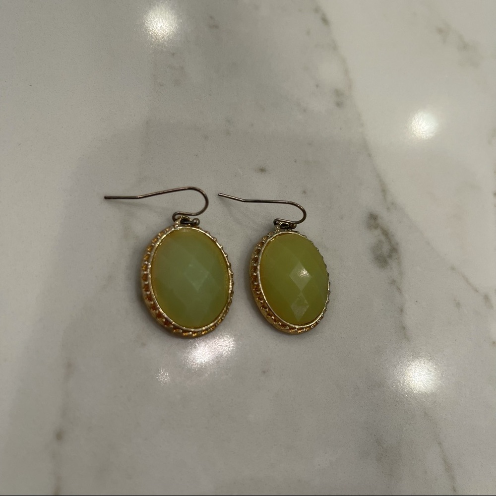 NWOT Green & gold oval drop earrings - Picture 3 of 8